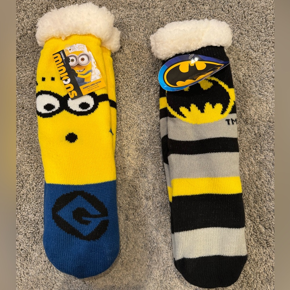 Minions and Batman Cozy Sherpa Lined Socks One Size Fits Most